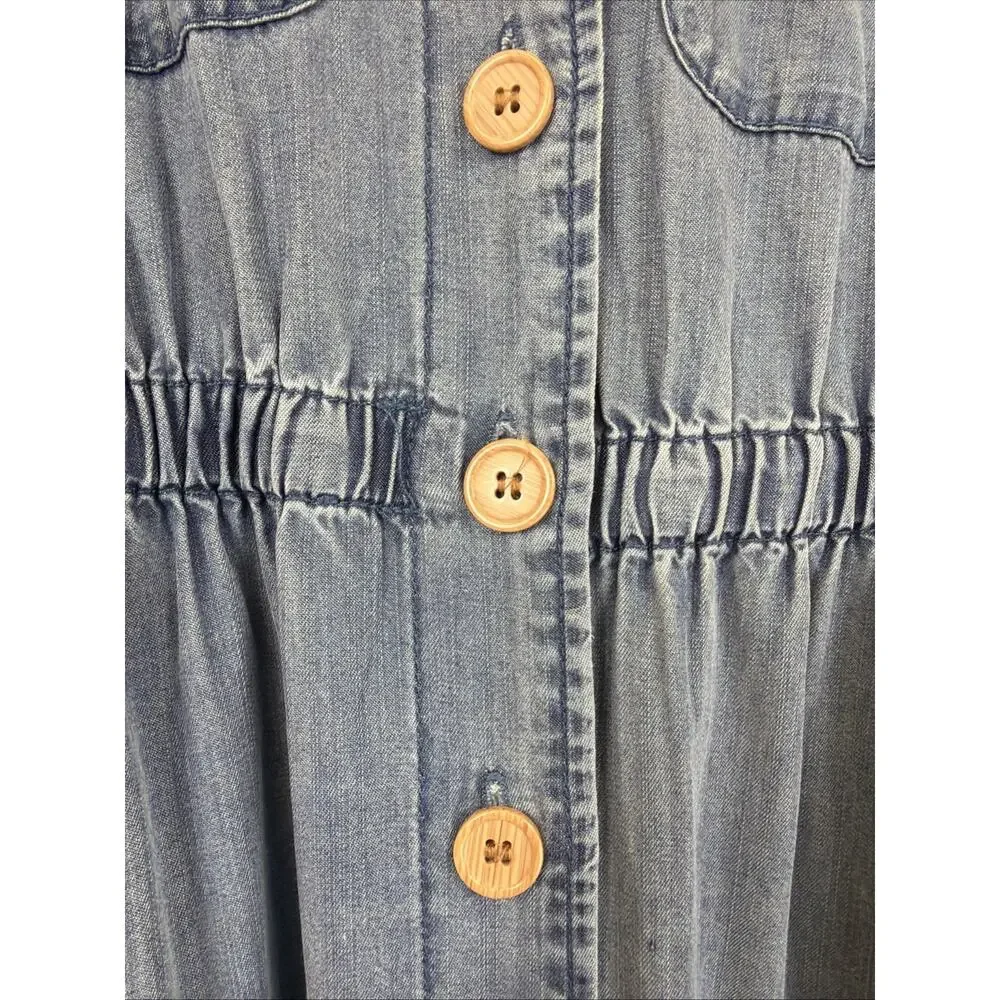 NWT Velvet Heart Blue Pockets Elastic Waist Button Up Shirt Dress #1414 Size SM - Picture 3 of 11